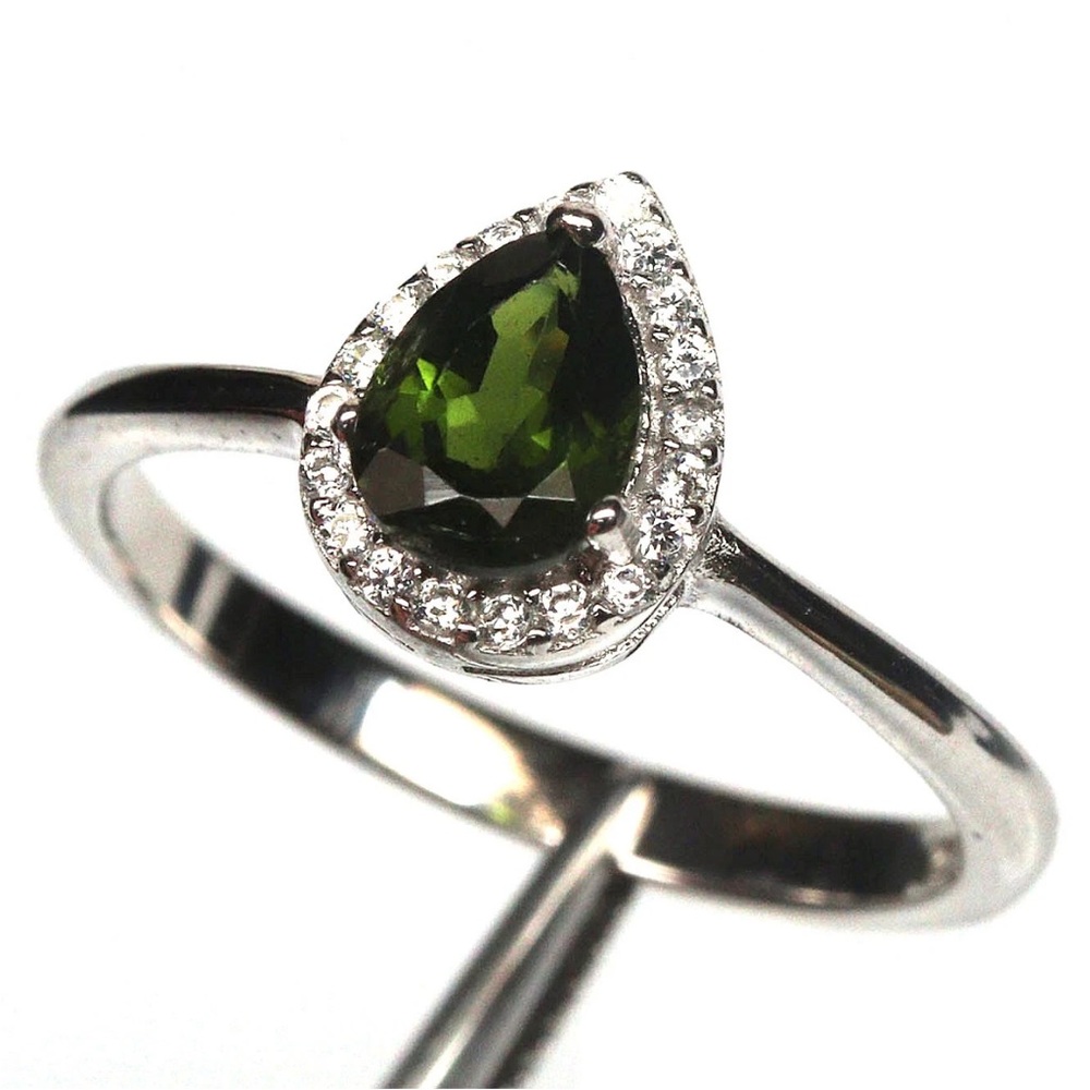 Elegant Pear cut Natural Chrome Diopside in 925 Sterling Silver Ring Sz 6.75